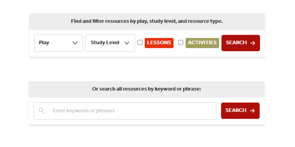 An image of the search bars on Teach Shakespeare